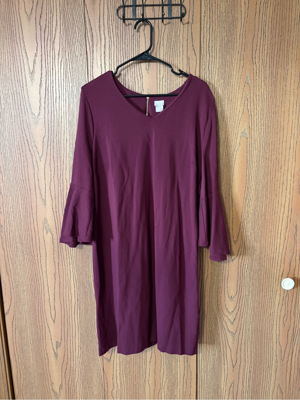 Wine Red Midi Dress with 3/4 Length Ruffled Sleeve